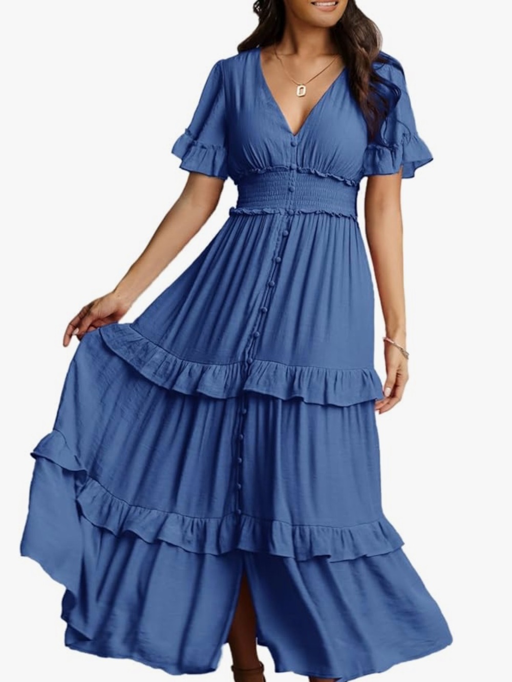Blue Ruffle Tiered Maxi Dress